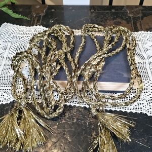 Vintage Gold Braided Tinsel Garland Rope Style w/ Tassels Retro Christmas Decor
